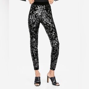 EXPRESS Sequin Velvet Black Pants Leggings‎ Stretchy Size M Holiday Party Event
